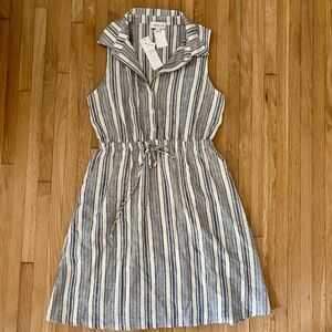 NWT‎ Gilli Blue & White Striped A-Line Mini Summer Linen Blend Dress Sz M Casual
